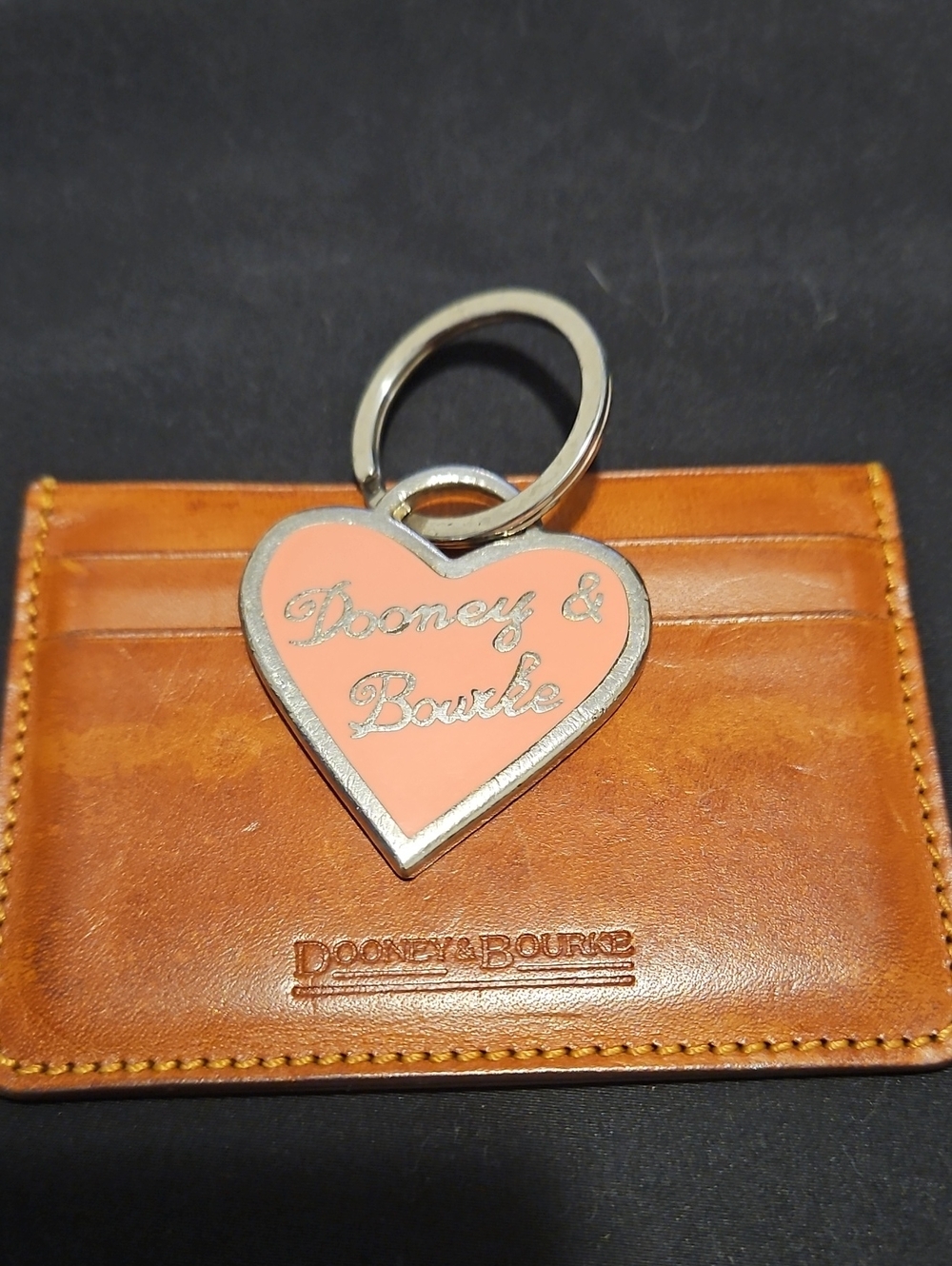 Dooney & Bourke Pink Heart Key Ring with Silver Trim